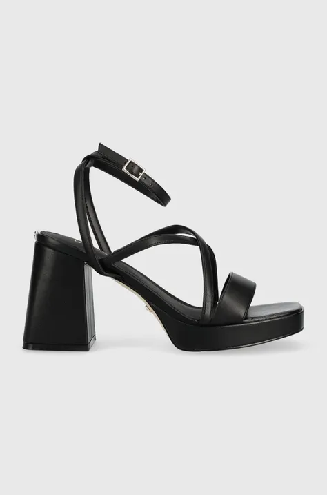 Kožené sandále Guess TILINE čierna farba, FL6TLI LEA03