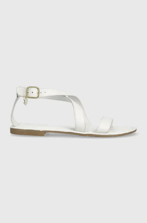 Usnjeni sandali U.S. Polo Assn. LINDA ženski, bela barva, LINDA001D