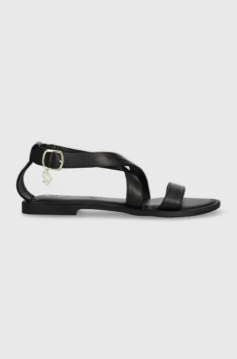 Usnjeni sandali U.S. Polo Assn. LINDA ženski, črna barva, LINDA001D