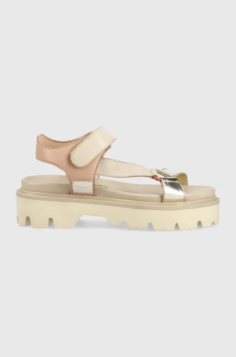 Kožne sandale Blauer Elsie za žene, boja: bež, s platformom, S3ELSIE07