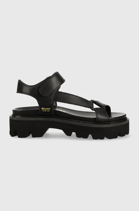 Kožne sandale Blauer Elsie za žene, boja: crna, s platformom, S3ELSIE07