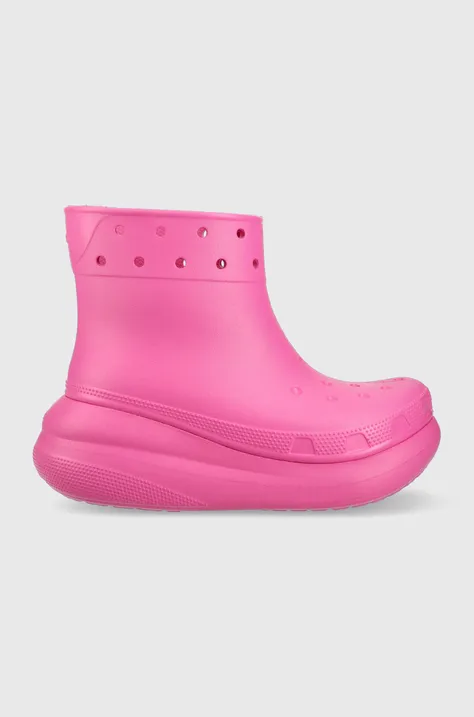 Gumijasti škornji Crocs Classic Crush Rain Boot ženski, roza barva, 207946