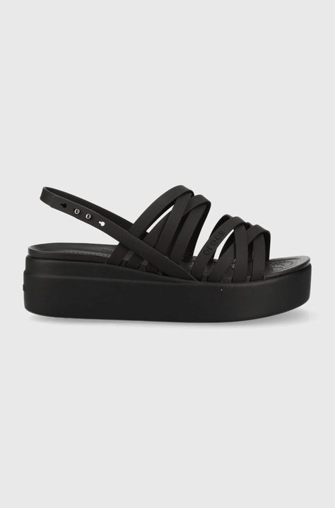 Crocs sandale Brooklyn Strappy Low Wedge femei, culoarea negru, cu platformă 206751