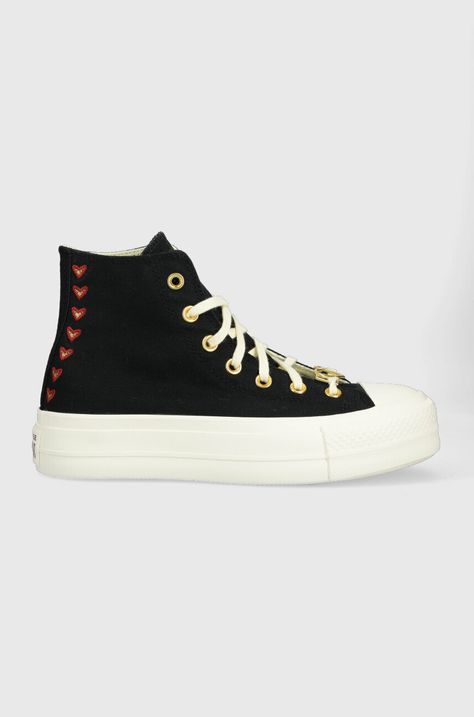 Πάνινα παπούτσια Converse Chuck Taylor All Star Lift HI χρώμα: μαύρο, A05138C