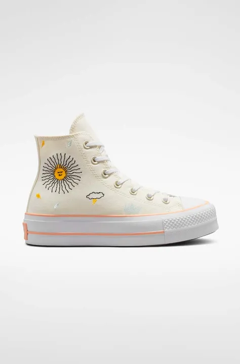 Πάνινα παπούτσια Converse Chuck Taylor All Star Lift HI χρώμα: μπεζ, A03516C