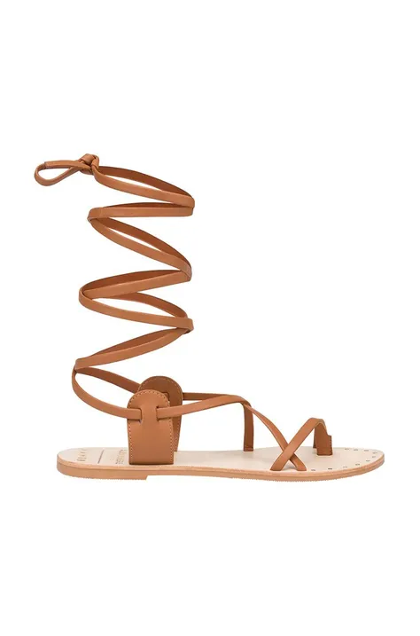 Usnjeni sandali Manebi Tie-Up Leather Sandals ženski, rjava barva, L 7.1 Y0