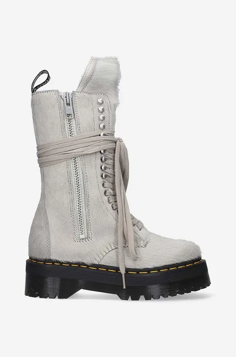 Čizme od brušene kože Rick Owens Fur Boots x Dr. Martens za žene, boja: siva, s platformom, DW02B3801.0049.PEARL-Grey