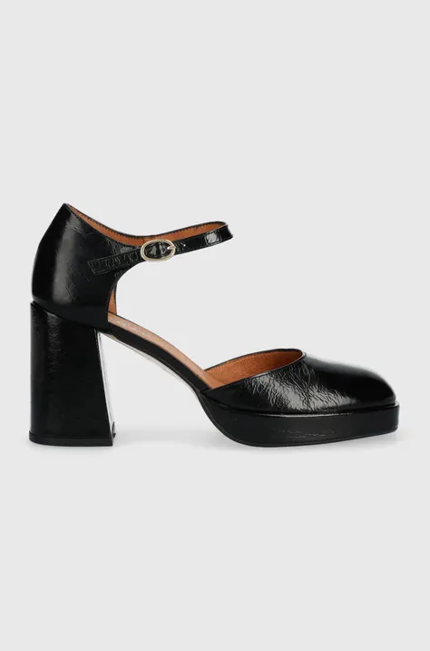 Кожени обувки с дебел ток Jonak VERO CUIR BRILLANT в черно с висок ток 3400144