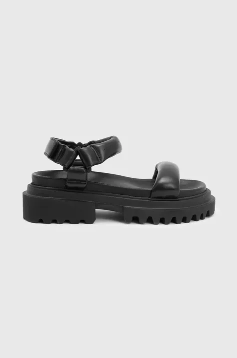 Kožené sandále AllSaints Helium Sandal dámske, čierna farba, na platforme, WF612Y