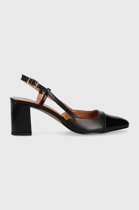 Шкіряні туфлі Jonak DHAPOP VERNIS/CUIR колір чорний каблук блок відкрита п'ята 3300259
