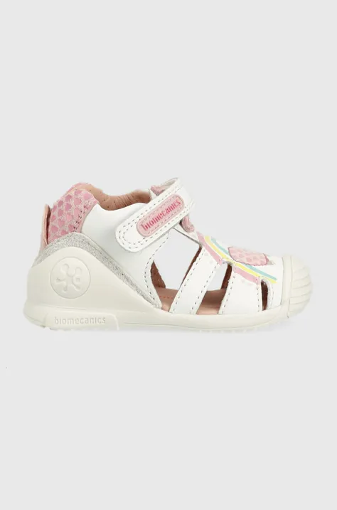 Detské kožené sandále Biomecanics biela farba