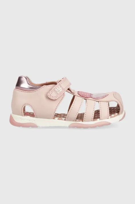 Garvalin sandale din piele pentru copii culoarea roz