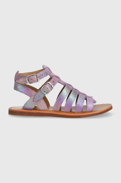 Dětské semišové sandály Pom D'api fialová barva