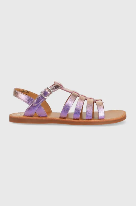 Detské kožené sandále Pom D'api fialová farba