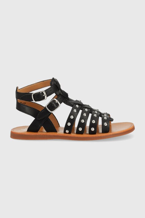 Pom D'api sandale din piele pentru copii culoarea negru