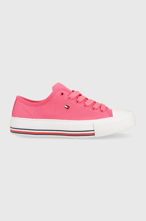Παιδικά πάνινα παπούτσια Tommy Hilfiger χρώμα: ροζ