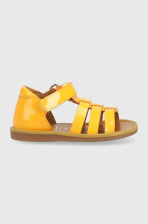 Pom D'api sandale din piele pentru copii culoarea portocaliu