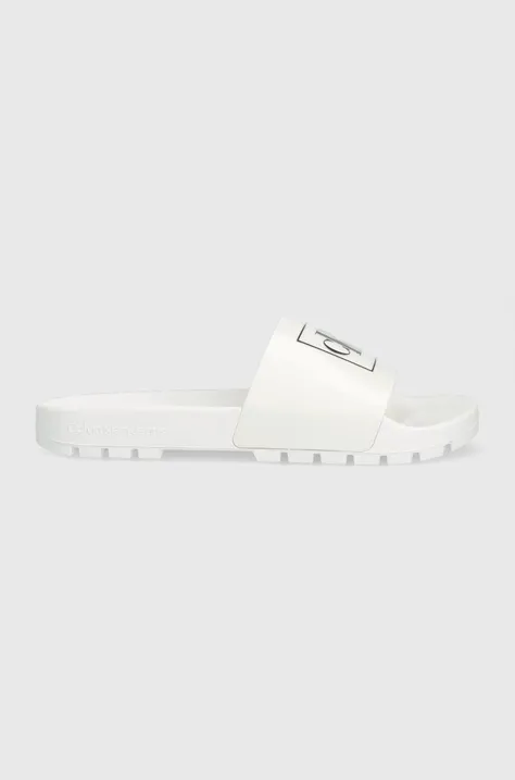 Calvin Klein Jeans klapki YM0YM00591 TRUCK SLIDE MONOGRAM RUBBER M męskie kolor biały