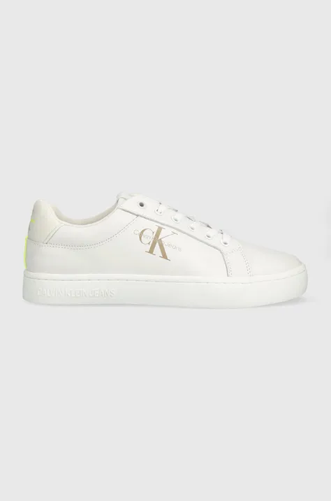 Δερμάτινα αθλητικά παπούτσια Calvin Klein Jeans CLASSIC CUPSOLE FLUO CONTRAST χρώμα: άσπρο, YM0YM00603