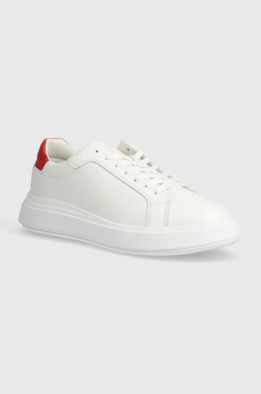 Kožené sneakers boty Calvin Klein LOW TOP LACE UP LTH bílá barva, HM0HM01016