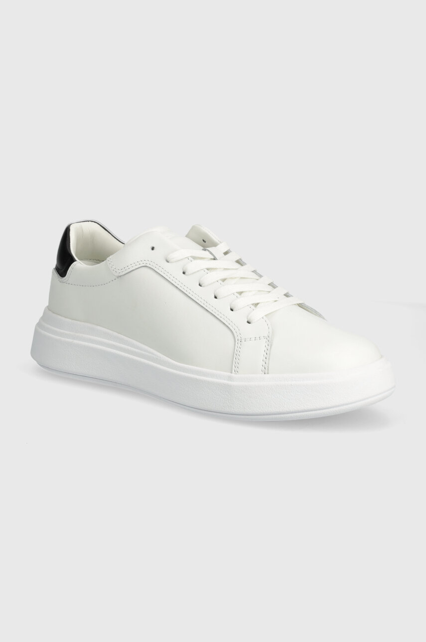 Δερμάτινα αθλητικά παπούτσια Calvin Klein LOW TOP LACE UP LTH χρώμα: άσπρο, HM0HM01016