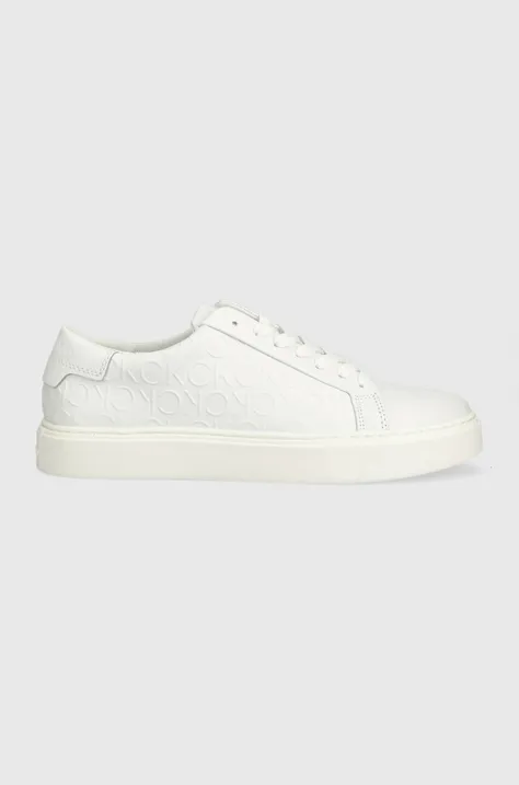 Calvin Klein sneakersy skórzane LOW TOP LACE UP MONO HF kolor biały HM0HM01068