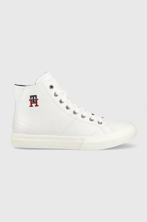 Δερμάτινα αθλητικά παπούτσια Tommy Hilfiger TH HI VULC STREET LEATHER χρώμα: άσπρο, FM0FM04739