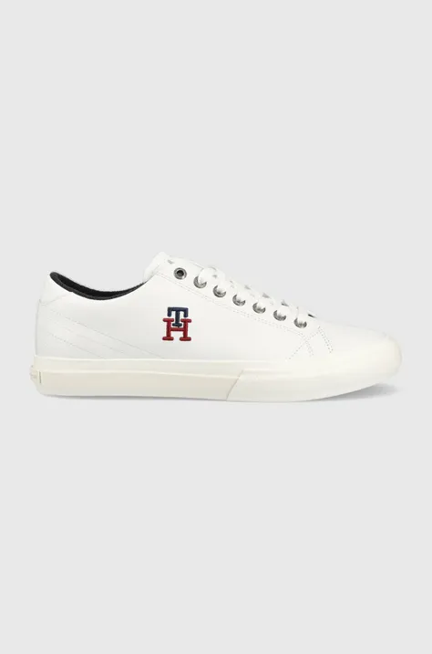 Tommy Hilfiger sneakers din piele TH HI VULC STREET LOW LEATHER culoarea alb, FM0FM04740