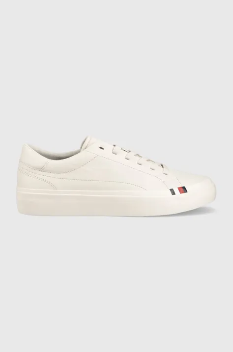 Δερμάτινα αθλητικά παπούτσια Tommy Hilfiger ELEVATED VULC LEATHER LOW χρώμα: άσπρο, FM0FM04418