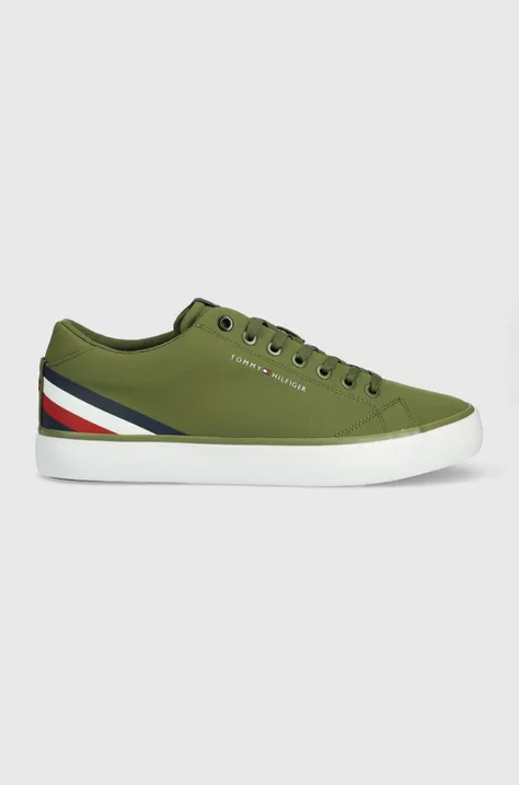 Πάνινα παπούτσια Tommy Hilfiger TH HI VULC CORE LOW STRIPES χρώμα: πράσινο, FM0FM04735
