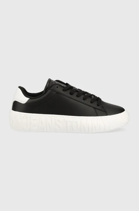 Kožené sneakers boty Tommy Jeans LEATHER OUTSOLE černá barva, EM0EM01159