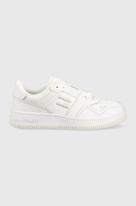 Δερμάτινα αθλητικά παπούτσια Tommy Jeans BASKET CUPSOLE χρώμα: άσπρο, EM0EM01194