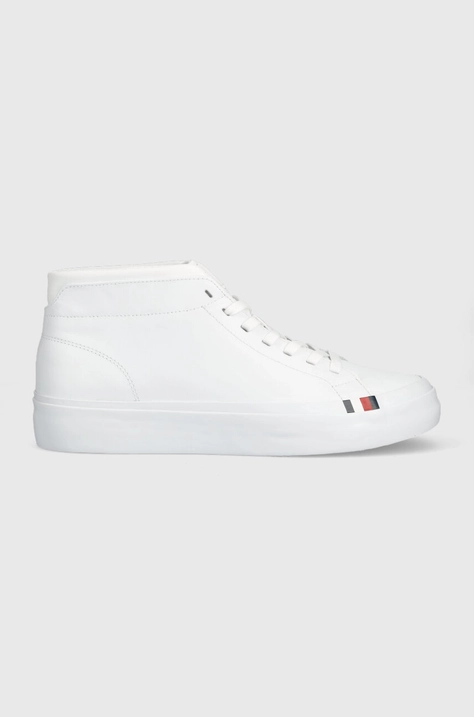 Tommy Hilfiger sneakers din piele ELEVATED VULC LEATHER MID culoarea alb, FM0FM04419