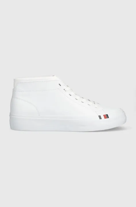 Δερμάτινα αθλητικά παπούτσια Tommy Hilfiger ELEVATED VULC LEATHER MID χρώμα: άσπρο, FM0FM04419