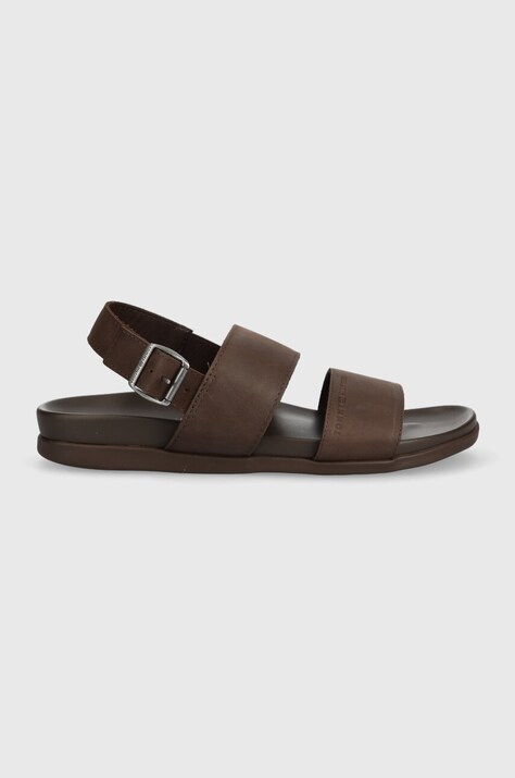 Δερμάτινα σανδάλια Tommy Hilfiger HILFIGER PREMIUM LEATHER SANDAL χρώμα: καφέ, FM0FM04461