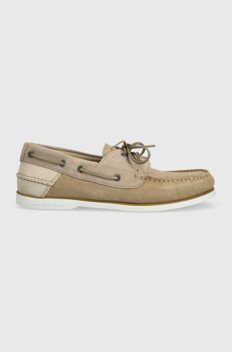 Велурени мокасини Tommy Hilfiger TH BOAT SHOE CORE SUEDE