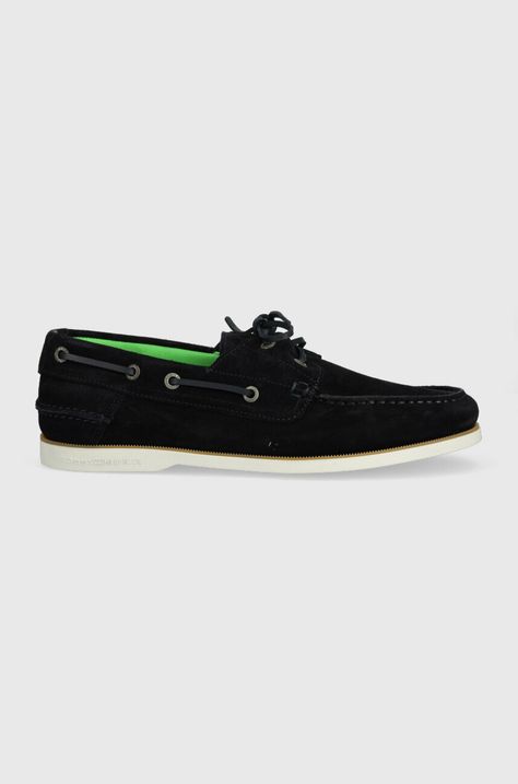 Велурени мокасини Tommy Hilfiger TH BOAT SHOE CORE SUEDE