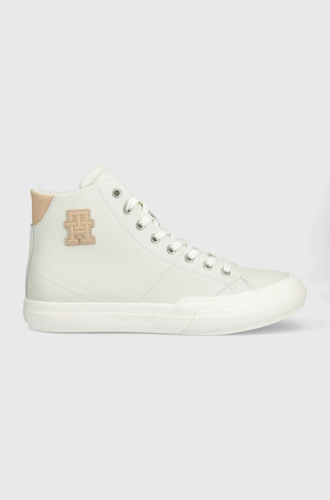 Kožne tenisice Tommy Hilfiger TH HI VULC PREMIUM UNDYED za muškarce, boja: siva