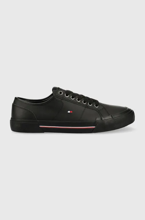 Δερμάτινα ελαφριά παπούτσια Tommy Hilfiger CORE CORPORATE VULC LEATHER χρώμα: μαύρο, FM0FM04561