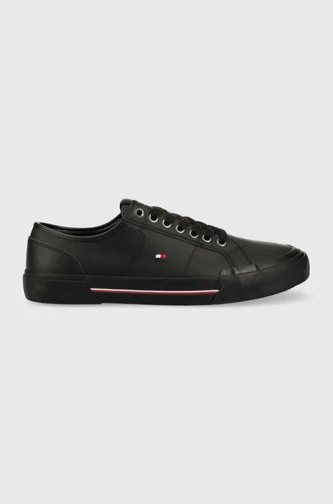 Usnjene teniske Tommy Hilfiger CORE CORPORATE VULC LEATHER moške, črna barva, FM0FM04561