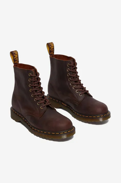 Dr. Martens leather biker boots 1460 Pascal Waxed men's brown color