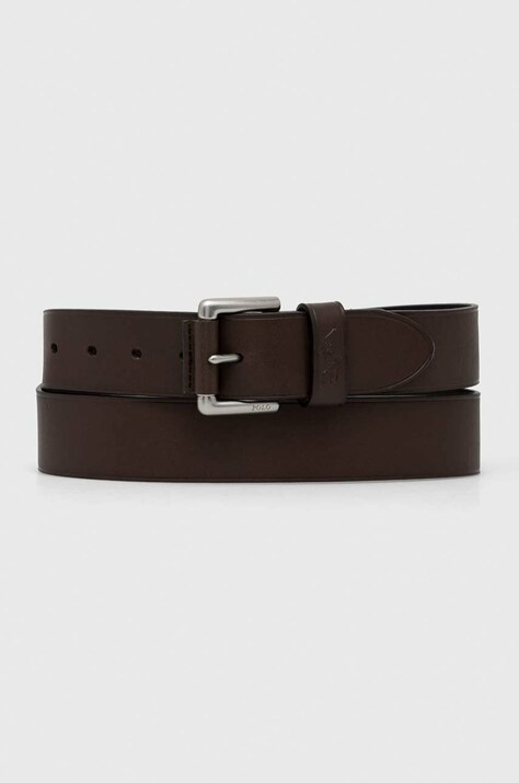 Kožený pásek Polo Ralph Lauren pánský, hnědá barva, 405845449