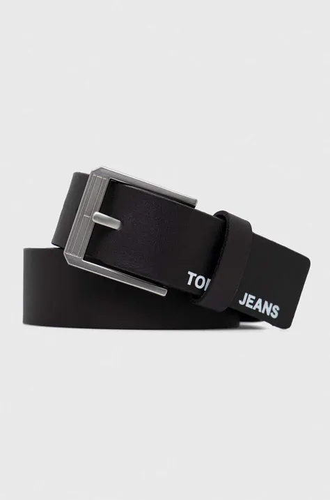 Kožený opasok Tommy Jeans pánsky, čierna farba