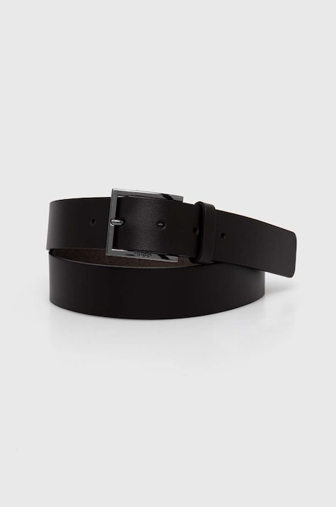 HUGO curea de piele bărbați, culoarea negru 50496596