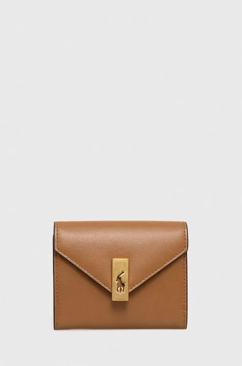 Δερμάτινο πορτοφόλι Polo Ralph Lauren γυναικεία, χρώμα: μπεζ