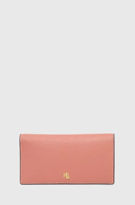 Lauren Ralph Lauren portfel skórzany damski kolor różowy