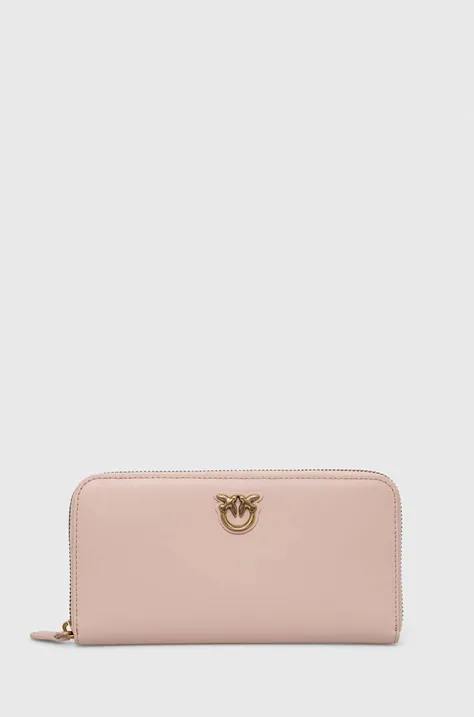 Pinko portfel skórzany kolor różowy