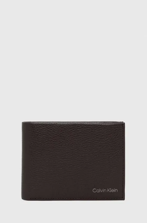 Kožená peňaženka Calvin Klein pánsky, hnedá farba
