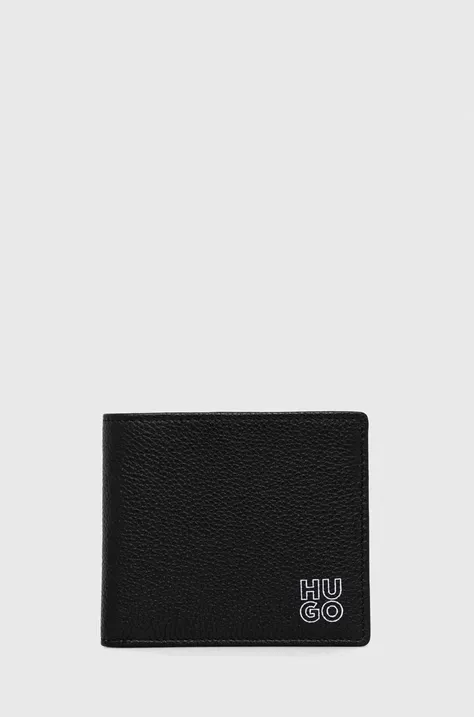 Δερμάτινο πορτοφόλι HUGO ανδρικά, χρώμα: μαύρο