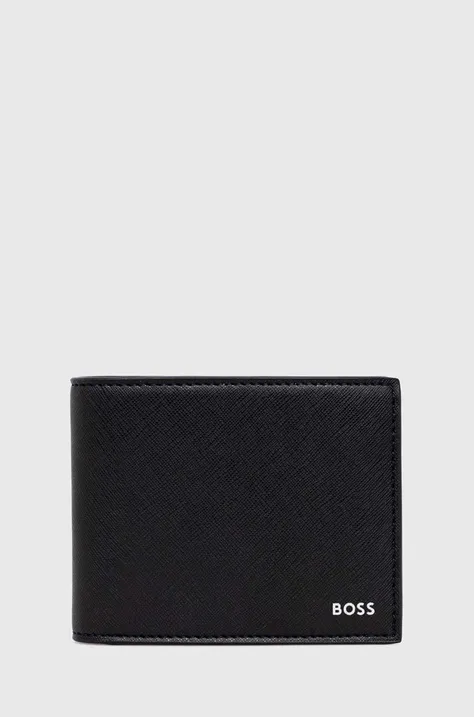 Δερμάτινο πορτοφόλι BOSS ανδρικά, χρώμα: μαύρο